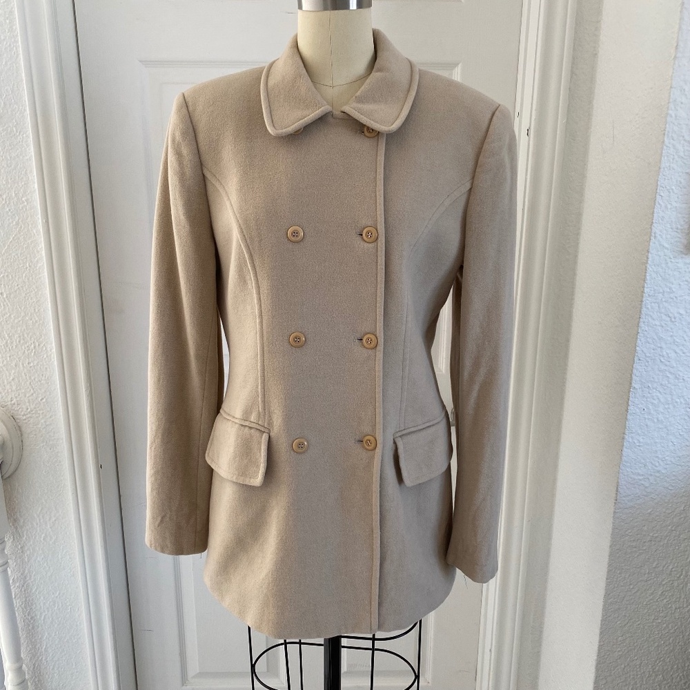 Beige Wool Double Breasted Coat